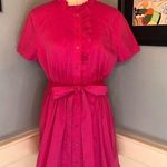 IM NYC Isaac Mizrahi Fuchsia Hot Pink Short Sleeve Ruffle Shirt Dress Size L Photo 0