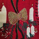 Victoria Jones VINTAGE Red Candles Bows Embroidered Sequin Ugly Christmas Sweater Vest Size M Photo 5