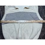 Vintage Knit Sweater Vest Cream Navy Stripe Collared Sleeveless Golf 38" Bust LG White Photo 2