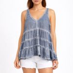 American Eagle  Y2K Tiered Cotton Swing Babydoll Tank Faded Indigo Blue Size XS Photo 10