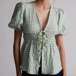 Urban Outfitters Kimchi Blue Amelia Tie-Front
Tunic Blouse Gingham Green Small Photo 0