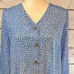 DRESS Drop Waist Long Sleeve w Full Button Front & Flounced Hem Blue/White Photo 0