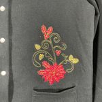 Breckenridge Women's Black Floral Embroidered Cardigan Granny Sweater - Medium Photo 2