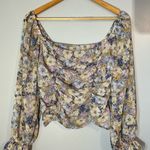 Pleione Purple and Yellow Blouse Vibrant Top Rouching size M New Fairy Cottage Photo 2