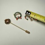 Rhinestone Christmas Holiday Lot Of 3 Brooch Pin Gold Tone Wreath / Candy Cane Photo 2