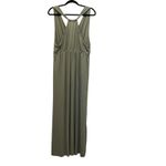 POL Racer Back Tank Dress Olive Green Sz L Maxi V Neck Stretch Side Slit NWOT Photo 5