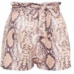 Pretty Little Thing Brown Snakeskin Print Ruched Tie Waist Short Size 12 Large Photo 1