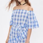 ✨HP✨Bardot Tie Waist Grid Ruffle Trim Dress✨ White Size M Photo 0