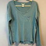 Sundance  Top Slate Blue Scoop Neck Long Sleeve Breast Pocket Tee Sz L EUC Photo 0