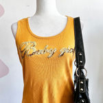 Vintage Rhinestone Sequin Tank Top, Y2K Glam Indie Sleaze‎ Retro Medium Yellow Photo 0