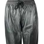 ZARA  Women's Faux Leather Black High Waisted Drawstring Jogger Sweat Pants Sz S Photo 3