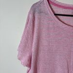 Tahari 100% Linen Pink Striped Short Sleeve Top Size XL Photo 3