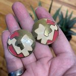 Geometric Enamel Lapel Vintage 80s Retro Pinup Rockabilly Domed post Earrings Retro Statement Jewelry asymmetrical Gold Photo 2