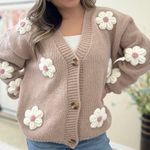 Luna Ivy Women’s 3D Flower Knit Cardigan Sweater Cropped Coquette in Cream S Pink Photo 1