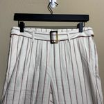 J.Jill  Linen Stretch Cream Striped Pull On Wide Leg Cropped Pants Sz SP Belted Photo 2