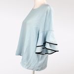 Marc New York  Ruffle Bell Sleeve Blouse Light Blue Black Trim Small Photo 3
