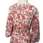 Croft & Barrow  Split Neck Shirt Dress Integrated Belt Red Orange Paisley Size XL Photo 7