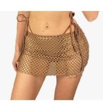 New mesh Fishnet Skirt Halter Swimsuit Cover up 1XL Tan Size 1X Photo 0