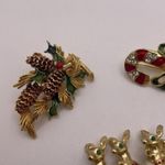 Lot Of 3 Gold Tone Costume Brooch Pins Christmas Holiday Reindeer Candy Cane Etc Photo 3