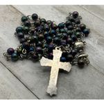 Vintage Black Iridescent Glass Bead Rosary, Catholic Prayer Beads, Crucifix Photo 6