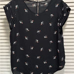 Chiffon Pink/Black Floral Ruffle Short Sleeve Blouse Round/Keyhole Neck Size M Pink Size M Photo 0