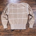 vintage • 1980s pullover sweater grid pattern boucle knit tan white plaid Photo 8