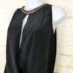Maje  Top Womens 1 US S Black Silk Draped Faux Wrap Sleeveless Embellished Neck Photo 5