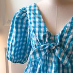 Lilly Pulitzer Sarafina Turquoise Oasis Crinkle Gingham Short Puff Sleeves Top 4 Photo 3