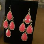 Pink coral and beige yellow color cabochon dangle earrings. Photo 1
