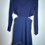 NBD  Kaia Beaded Studded Cutout Navy Blue Long Sleeve V-Neck Dress Size Small Photo 2