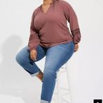 Torrid  Textured Jersey V-Neck Crochet Long Sleeve Top Rose Taupe 3X Boho Peasant Photo 0