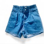 EXPRESS Super High Waisted Paperbag Waist Denim Midi Shorts - Size 8 Photo 4