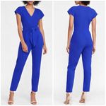 EXPRESS  V-Neck Tie Waist Straight Leg Jumpsuit with Pockets Photo 1
