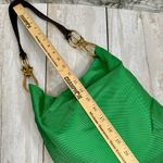 Vibrant Green Nylon Hobo Shoulder Bag Black Strap Gold Hardware Tote Bold Bright Photo 13