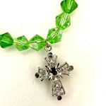 Green beaded rhinestone cross necklace Photo 4