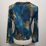 Vintage Educe 90s Teal Baroque Floral Lace Trim Mesh Top Medium Rave Club Moody Blue Photo 4