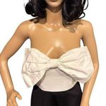 Large bow tie strapless maxi dress black & white cotton tiered size medium Photo 9