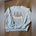 VTG Christmas Sweater Snow Trees Winter Graphic Crewneck Sweatshirt Blue Size L Size L Photo 0
