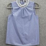 ZARA  Women's Blouse Sleeveless Crochet Neck Size XS Blue Striped High Neck Photo 0