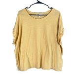 Seven 7 Yellow Short Sleeve Cotton Crew Neck Casual T-Shirt Women Sz L Photo 0