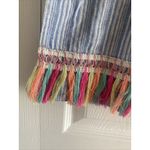 Velzera ‎ Womens Large Blue Striped Pastel Tassel Boho Beachy Photo 4