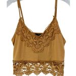 Forever 21 Cropped Floral Crochet Lace Sleeveless Top Size L Mustard Gold Yellow Bralette Photo 1
