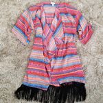 LuLaRoe Monroe Fringe Kimono Zigzag Neon Size Sm Photo 0