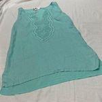 August Silk  sleeveless Aqua Sweater and Linen Top Photo 0