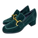 Bibi Lou Anthropology Green Velvet Loafer Heels Gold Horsebit Sz EU38 Photo 0