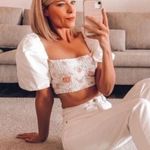 ZARA Poplin White Floral Puff Sleeve Smocked Crop Top, Sz XS Photo 3