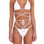 Bamba Swim  - Sol Triangle Halter Bikini Top & Sol Bikini Bottoms in White & Gold Photo 5