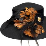 Vintage Black Feather Embellished Wide Brim Hat Small Photo 1