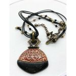 Chico's  vintage look large red and black pendant statement necklace - tribal look Photo 5