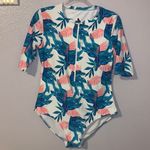 Woman’s XL Zip Up Floral Short Sleeve One Piece Swim Suit Multi Photo 0